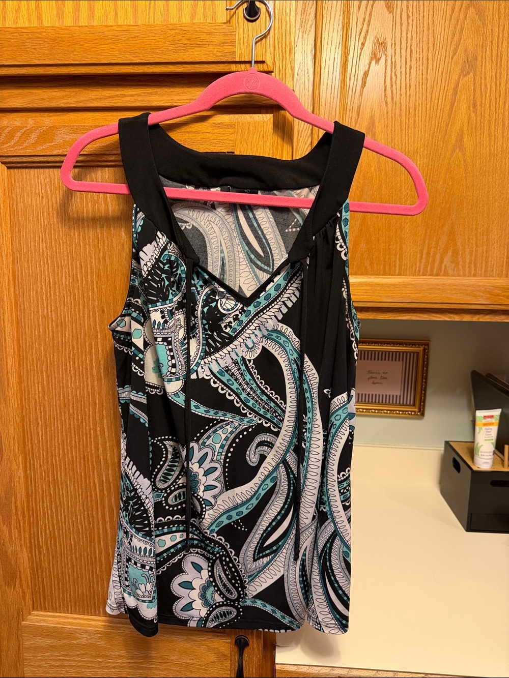 AB Studio Black Paisley Cami with Teal & White Swirls